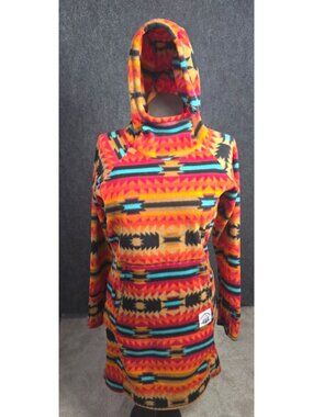 Mountain Jibe Womens Aztec Print Fleece Hoodie Dress With Pockets & Adjustable H